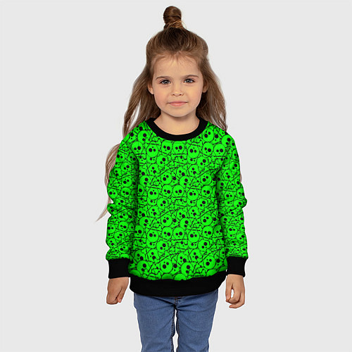 Детский свитшот Черепа на кислотно-зеленом фоне / 3D-Черный – фото 4