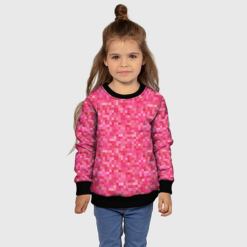 Детский свитшот Цикламеновая пиксельная абстракция / 3D-Черный – фото 4
