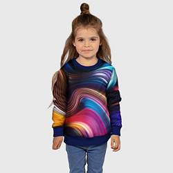 Свитшот детский Цветные неоновые волны, цвет: 3D-синий — фото 2