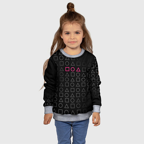 Детский свитшот ИГРА В КАЛЬМАРА, ФИГУРЫ ГЕОМЕТРИЧЕСКИЙ УЗОР / 3D-Меланж – фото 4