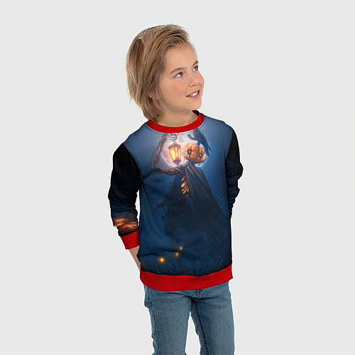 Детский свитшот ТЫКВИННЫЙ МОНСТР В ТУМАНЕ ХЕЛЛОУИН / 3D-Красный – фото 3