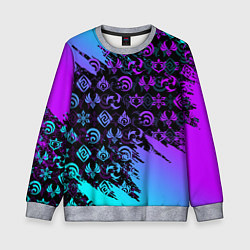 Свитшот детский GENSHIN NEON PATTERN SYMBOL НЕОН ЭМБЛЕМЫ, цвет: 3D-меланж