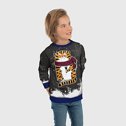 Свитшот детский Тигр с бокалом вина, цвет: 3D-синий — фото 2