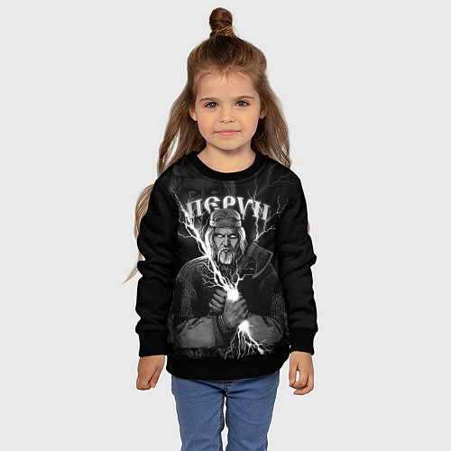 Детский свитшот Перун Славянский бог / 3D-Черный – фото 4