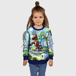Свитшот детский Майнкрафт на коне в березовом лесу, цвет: 3D-синий — фото 2