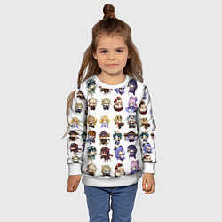 Свитшот детский Все герои Геншин Импакта чиби паттерн, цвет: 3D-белый — фото 2