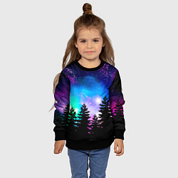 Свитшот детский Космический лес, елки и звезды, цвет: 3D-черный — фото 2