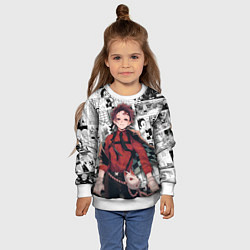 Свитшот детский Танджиро Камадо на манге, цвет: 3D-белый — фото 2
