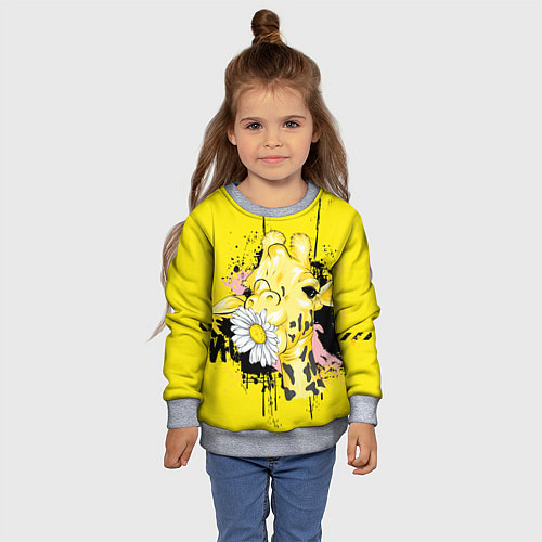 Детский свитшот Жирафа с герберой / 3D-Меланж – фото 4