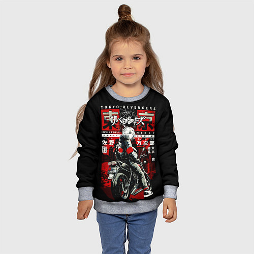 Детский свитшот Непобедимый Майки на байке токийские мстители / 3D-Меланж – фото 4