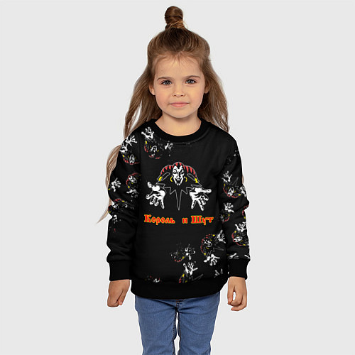 Детский свитшот КОРОЛЬ И ШУТ, ГЕРОИ И ЗЛОДЕИ! / 3D-Черный – фото 4