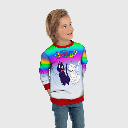 Детский свитшот Луна и Артемис под радугой / 3D-Красный – фото 3