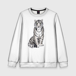 Свитшот детский Сидящая белая тигрица, цвет: 3D-белый
