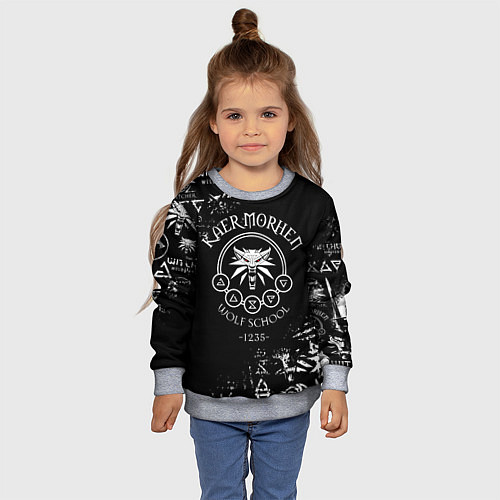 Детский свитшот ВЕДЬМАК КАЕР МОРХЕН, ШКОЛА ВОЛКА / 3D-Меланж – фото 4