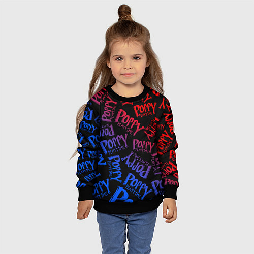 Детский свитшот POPPY PLAYTIME LOGO NEON, ХАГИ ВАГИ / 3D-Черный – фото 4