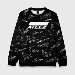 Свитшот детский ATEEZ БЕЛЫЕ АВТОГРАФЫ УЗОР, цвет: 3D-черный