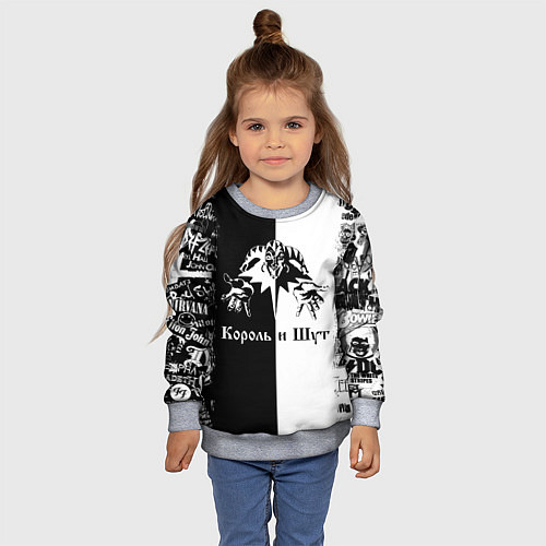 Детский свитшот КОРОЛЬ И ШУТ ЧЁРНО БЕЛЫЙ КЛОУН / 3D-Меланж – фото 4