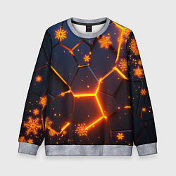 Детский свитшот НОВОГОДНИЕ ОГНЕННЫЕ 3D ПЛИТЫ FIRE NEON HEXAGON