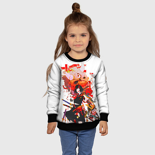 Детский свитшот Девушка самурай с маской за спиной / 3D-Черный – фото 4