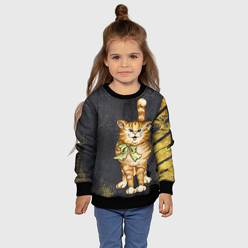Детский свитшот Полосатый кот на асфальте / 3D-Черный – фото 4