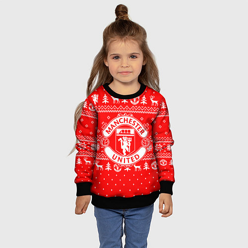 Детский свитшот FC Manchester United: Новогодний узор / 3D-Черный – фото 4