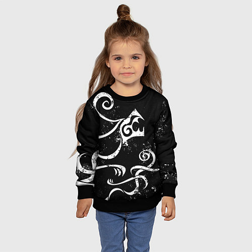 Детский свитшот ТАТУИРОВКА ДРАКЕНА WHITE AND BLACK / 3D-Черный – фото 4