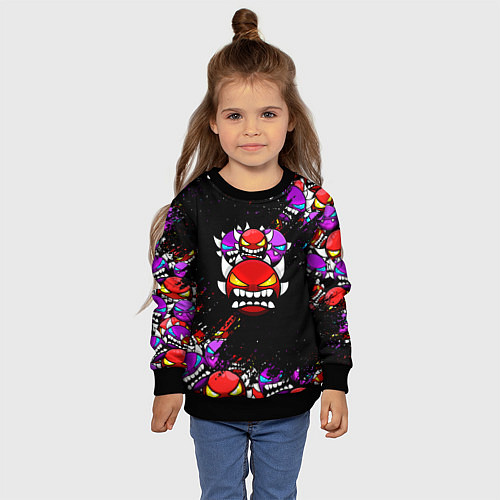 Детский свитшот Geometry Dash 4 смайла / 3D-Черный – фото 4