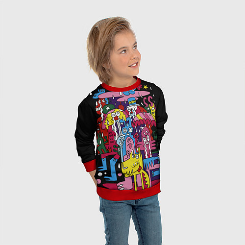 Детский свитшот Разноцветные монстры / 3D-Красный – фото 3