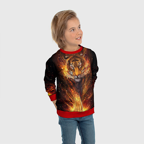 Детский свитшот Огненный тигр Сила огня / 3D-Красный – фото 3