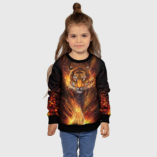 Детский свитшот Огненный тигр Сила огня / 3D-Черный – фото 4