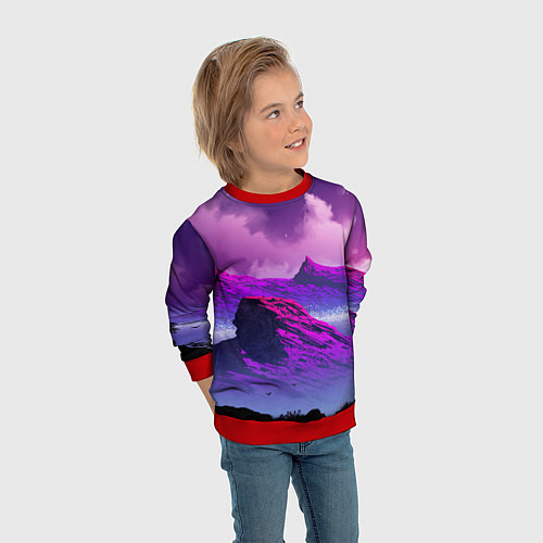 Детский свитшот Горы Закат Аниме / 3D-Красный – фото 3