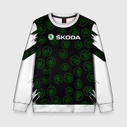 Свитшот детский Skoda паттерн логотипов, цвет: 3D-белый