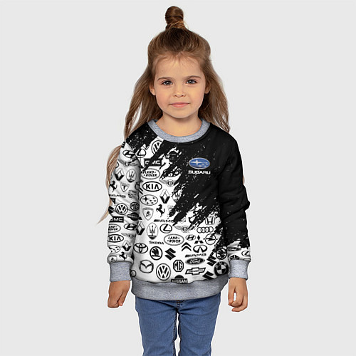 Детский свитшот Subaru - Паттерн логотипов авто / 3D-Меланж – фото 4