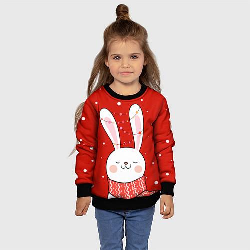 Детский свитшот ЗАЙКА И СНЕЖИНКИ / 3D-Черный – фото 4