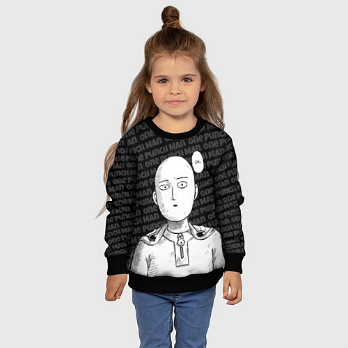 Детский свитшот One Punch Man - Сайтама Ванпанчмен / 3D-Черный – фото 4