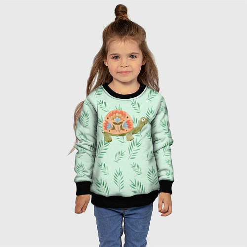 Детский свитшот Черепашка и листья / 3D-Черный – фото 4