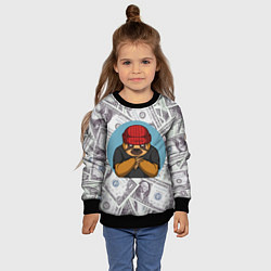 Свитшот детский Богатый ленивец Паттерн из долларов, цвет: 3D-черный — фото 2