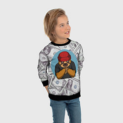 Свитшот детский Богатый ленивец Паттерн из долларов, цвет: 3D-черный — фото 2