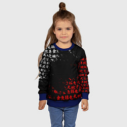 Свитшот детский КРАСНО БЕЛЫЕ ИЕРОГЛИФЫ ЯПОНИЯ БРЫЗГИ, цвет: 3D-синий — фото 2