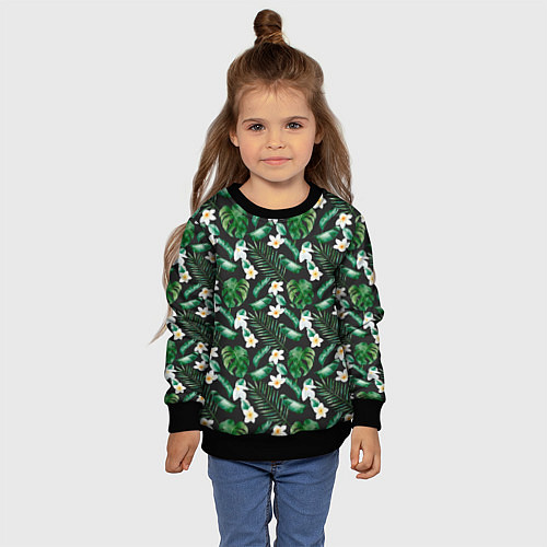 Детский свитшот Зеленые листочки паттерн / 3D-Черный – фото 4