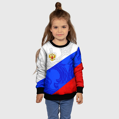 Детский свитшот Российский герб: триколор / 3D-Черный – фото 4