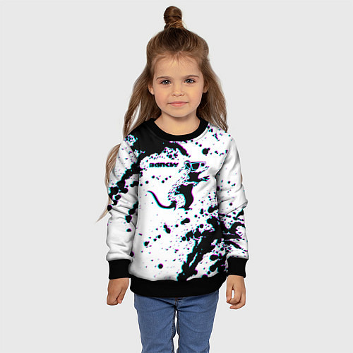 Детский свитшот BANKSY БЭНКСИ крыса в очках глитч / 3D-Черный – фото 4