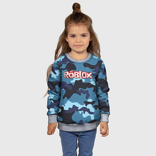 Детский свитшот Roblox Камуфляж Тёмный Синий / 3D-Меланж – фото 4