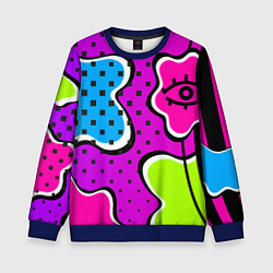 Свитшот детский Яркий абстрактный узор в стиле 90х, неоновые цвета, цвет: 3D-синий