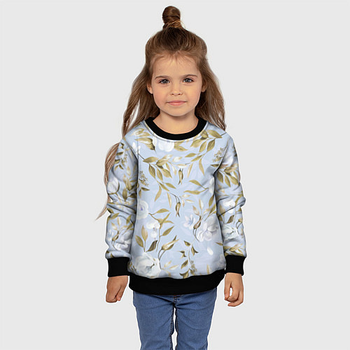 Детский свитшот Цветы Золотые Листья / 3D-Черный – фото 4