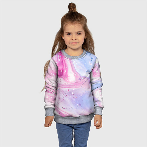 Детский свитшот Абстрактные краски голубой, розовый / 3D-Меланж – фото 4