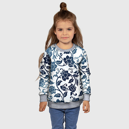 Детский свитшот Гжелевые цветы / 3D-Меланж – фото 4