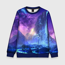 Свитшот детский Фантастический пейзаж Водопад Неон, цвет: 3D-синий