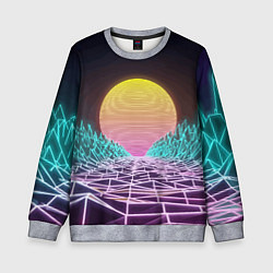 Свитшот детский Vaporwave Закат солнца в горах Neon, цвет: 3D-меланж