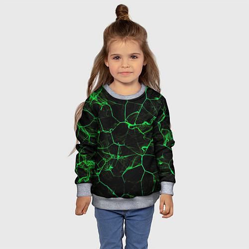 Детский свитшот Абстракция - Черно-зеленый фон - дым / 3D-Меланж – фото 4